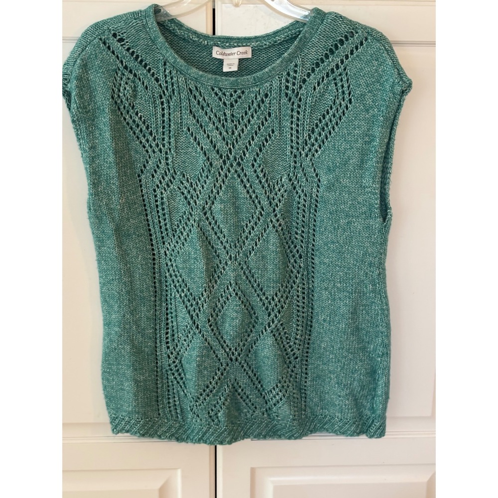 Coldwater Creek Teal Green Diamond Pointelle Knit Sleeveless Sweater Shell 1X